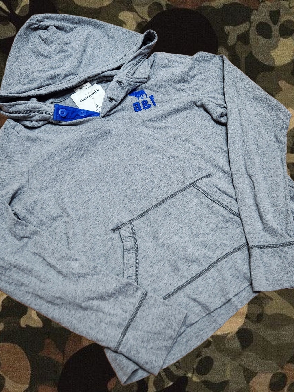 Abercrombie & Fitch Heather Gray Hoodie with Blue Accent